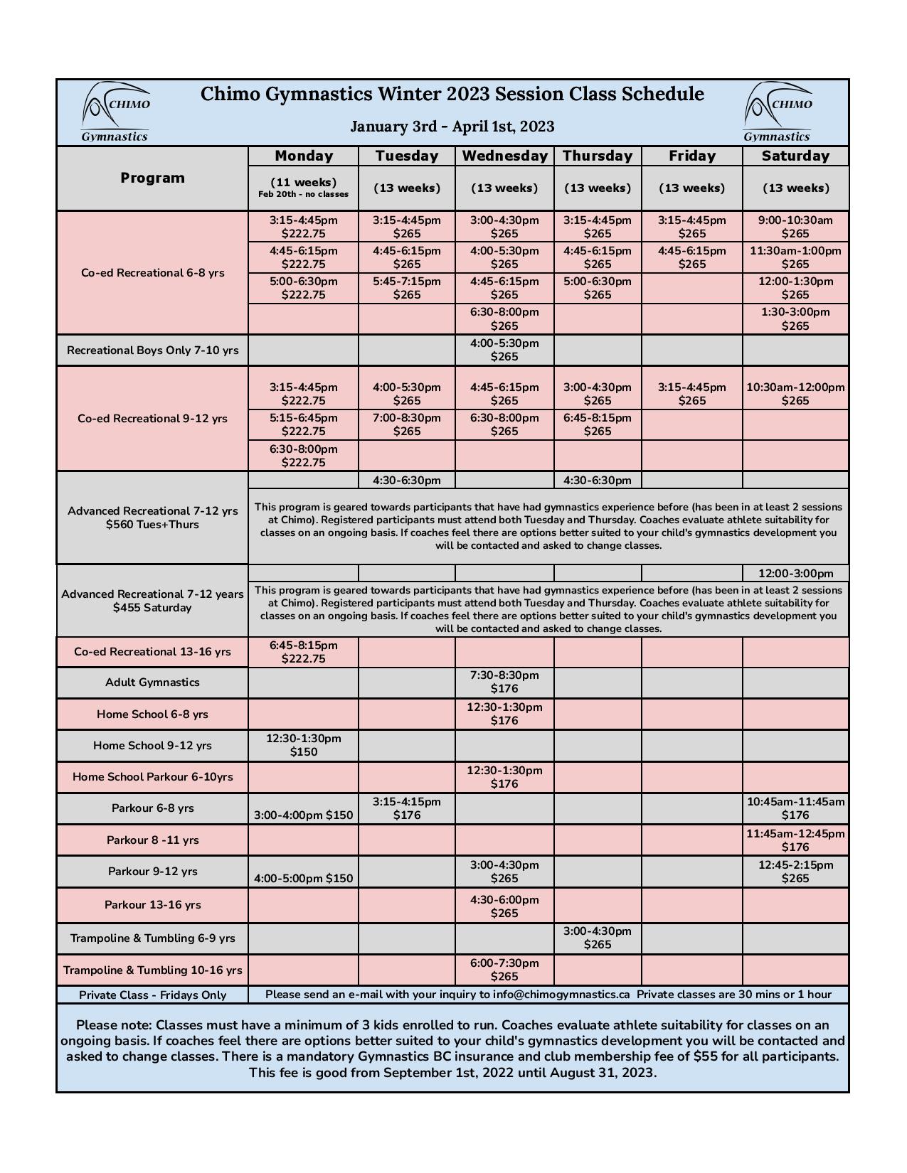 Elac Class Schedule Winter 2023
